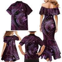 Aloha Hawaii Hammerhead Shark Family Matching Mermaid Dress and Hawaiian Shirt Purple Kakau and Polynesian Tattoo LT03