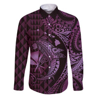 Aloha Hawaii Hammerhead Shark Family Matching Puletasi and Hawaiian Shirt Purple Kakau and Polynesian Tattoo LT03