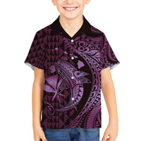 Aloha Hawaii Hammerhead Shark Family Matching Short Sleeve Bodycon Dress and Hawaiian Shirt Purple Kakau and Polynesian Tattoo LT03
