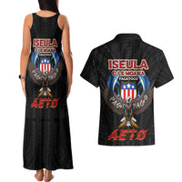 American Samoa Fautasi Couples Matching Tank Maxi Dress and Hawaiian Shirt Pago Pago Aeto and Iseula o le Moana of Fagatogo Black Color - Polynesian Pride
