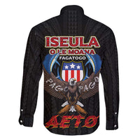 American Samoa Fautasi Family Matching Long Sleeve Bodycon Dress and Hawaiian Shirt Pago Pago Aeto and Iseula o le Moana of Fagatogo Black Color - Polynesian Pride