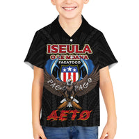 American Samoa Fautasi Family Matching Off The Shoulder Long Sleeve Dress and Hawaiian Shirt Pago Pago Aeto and Iseula o le Moana of Fagatogo Black Color - Polynesian Pride