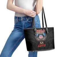 American Samoa Fautasi Leather Tote Bag Pago Pago Aeto and Iseula o le Moana of Fagatogo Black Color - Polynesian Pride