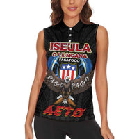 American Samoa Fautasi Women Sleeveless Polo Shirt Pago Pago Aeto and Iseula o le Moana of Fagatogo Black Color - Polynesian Pride