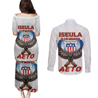 American Samoa Fautasi Couples Matching Puletasi and Long Sleeve Button Shirt Pago Pago Aeto and Iseula o le Moana of Fagatogo White Color - Polynesian Pride