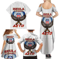 American Samoa Fautasi Family Matching Summer Maxi Dress and Hawaiian Shirt Pago Pago Aeto and Iseula o le Moana of Fagatogo White Color - Polynesian Pride