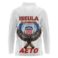 American Samoa Fautasi Long Sleeve Polo Shirt Pago Pago Aeto and Iseula o le Moana of Fagatogo White Color - Polynesian Pride