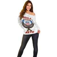 American Samoa Fautasi Off Shoulder Sweater Pago Pago Aeto and Iseula o le Moana of Fagatogo White Color - Polynesian Pride