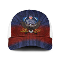 American Samoa Fautasi Baseball Net Cap Pago Pago Aeto and Iseula o le Moana of Fagatogo Red-Blue - Polynesian Pride
