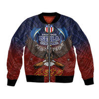 American Samoa Fautasi Bomber Jacket Pago Pago Aeto and Iseula o le Moana of Fagatogo Red-Blue - Polynesian Pride