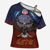 American Samoa Fautasi Cross Shoulder Shirt Pago Pago Aeto and Iseula o le Moana of Fagatogo Red-Blue - Polynesian Pride
