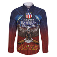 American Samoa Fautasi Family Matching Off The Shoulder Long Sleeve Dress and Hawaiian Shirt Pago Pago Aeto and Iseula o le Moana of Fagatogo Red-Blue - Polynesian Pride