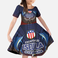 American Samoa Fautasi Kid Short Sleeve Dress Pago Pago Aeto and Iseula o le Moana of Fagatogo Red-Blue - Polynesian Pride