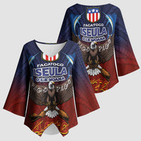 American Samoa Fautasi Kimono Sleeve Blouse Pago Pago Aeto and Iseula o le Moana of Fagatogo Red-Blue - Polynesian Pride