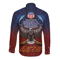 American Samoa Fautasi Long Sleeve Button Shirt Pago Pago Aeto and Iseula o le Moana of Fagatogo Red-Blue LT03 - Polynesian Pride