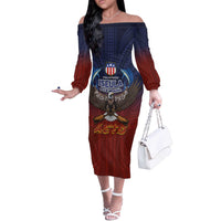 American Samoa Fautasi Off The Shoulder Long Sleeve Dress Pago Pago Aeto and Iseula o le Moana of Fagatogo Red-Blue - Polynesian Pride