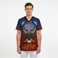 American Samoa Fautasi Scrub Top Pago Pago Aeto and Iseula o le Moana of Fagatogo Red-Blue - Polynesian Pride