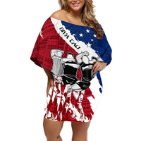 Samoa Rugby Off Shoulder Short Dress Siva Tau Dance Polynesian Tattoo Brush Style LT03 Women Red - Polynesian Pride