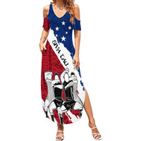 Samoa Rugby Summer Maxi Dress Siva Tau Dance Polynesian Tattoo Brush Style LT03 Women Red - Polynesian Pride