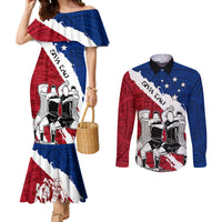 Custom Samoa Rugby Couples Matching Mermaid Dress and Long Sleeve Button Shirts Siva Tau Dance Polynesian Tattoo Brush Style LT03 Red - Polynesian Pride