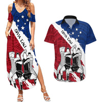 Custom Samoa Rugby Couples Matching Summer Maxi Dress and Hawaiian Shirt Siva Tau Dance Polynesian Tattoo Brush Style LT03 Red - Polynesian Pride