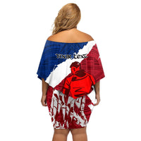 Custom Samoa Rugby Off Shoulder Short Dress Siva Tau Dance Polynesian Tattoo Brush Style LT03 - Polynesian Pride