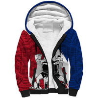 Custom Samoa Rugby Sherpa Hoodie Siva Tau Dance Polynesian Tattoo Brush Style LT03 Unisex Red - Polynesian Pride