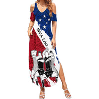 Custom Samoa Rugby Summer Maxi Dress Siva Tau Dance Polynesian Tattoo Brush Style LT03 Women Red - Polynesian Pride