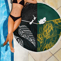 South Africa and New Zealand Beach Blanket King Protea and Silver Fern Mix Culture Pattern LT03 - Polynesian Pride