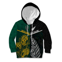 South Africa and New Zealand Kid Hoodie King Protea and Silver Fern Mix Culture Pattern LT03 Hoodie Black - Polynesian Pride
