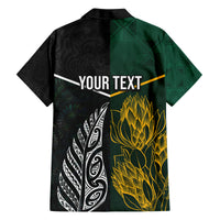 Personalised South Africa and New Zealand Family Matching Off Shoulder Short Dress and Hawaiian Shirt King Protea and Silver Fern Mix Culture Pattern LT03 - Polynesian Pride