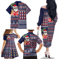 Hawaii Mele Kalikimaka Family Matching Off Shoulder Long Sleeve Dress and Hawaiian Shirt Aloha and Christmas Elements Patchwork Blue Style LT03 - Polynesian Pride
