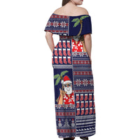 Hawaii Mele Kalikimaka Family Matching Off Shoulder Maxi Dress and Hawaiian Shirt Aloha and Christmas Elements Patchwork Blue Style LT03 - Polynesian Pride