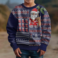 Hawaii Mele Kalikimaka Kid Ugly Christmas Sweater Aloha and Christmas Elements Patchwork Blue Style LT03 - Polynesian Pride