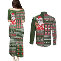 Hawaii Mele Kalikimaka Couples Matching Puletasi Dress and Long Sleeve Button Shirt Aloha and Christmas Elements Patchwork Green Style LT03 - Polynesian Pride