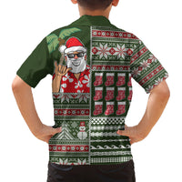 Hawaii Mele Kalikimaka Family Matching Off Shoulder Maxi Dress and Hawaiian Shirt Aloha and Christmas Elements Patchwork Green Style LT03 - Polynesian Pride