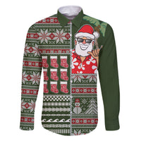 Hawaii Mele Kalikimaka Family Matching Off Shoulder Maxi Dress and Hawaiian Shirt Aloha and Christmas Elements Patchwork Green Style LT03 Dad's Shirt - Long Sleeve Green - Polynesian Pride