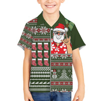 Hawaii Mele Kalikimaka Family Matching Off Shoulder Maxi Dress and Hawaiian Shirt Aloha and Christmas Elements Patchwork Green Style LT03 Son's Shirt Green - Polynesian Pride