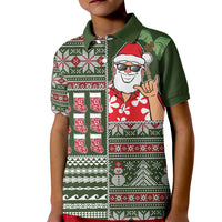 Hawaii Mele Kalikimaka Kid Polo Shirt Aloha and Christmas Elements Patchwork Green Style LT03 Kid Green - Polynesian Pride