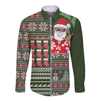Hawaii Mele Kalikimaka Long Sleeve Button Shirt Aloha and Christmas Elements Patchwork Green Style LT03 Unisex Green - Polynesian Pride