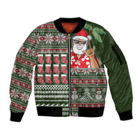 Hawaii Mele Kalikimaka Sleeve Zip Bomber Jacket Aloha and Christmas Elements Patchwork Green Style LT03 Unisex Green - Polynesian Pride