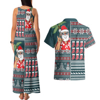 Hawaii Mele Kalikimaka Couples Matching Tank Maxi Dress and Hawaiian Shirt Aloha and Christmas Elements Patchwork Turquoise Style LT03 - Polynesian Pride