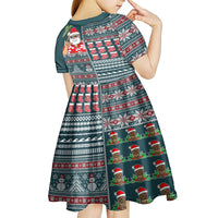 Hawaii Mele Kalikimaka Kid Short Sleeve Dress Aloha and Christmas Elements Patchwork Turquoise Style LT03 - Polynesian Pride