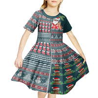 Hawaii Mele Kalikimaka Kid Short Sleeve Dress Aloha and Christmas Elements Patchwork Turquoise Style LT03 - Polynesian Pride