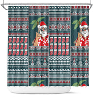Hawaii Mele Kalikimaka Shower Curtain Aloha and Christmas Elements Patchwork Turquoise Style LT03 Turquoise - Polynesian Pride