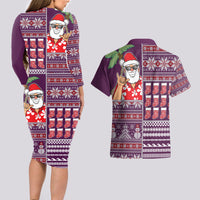 Hawaii Mele Kalikimaka Couples Matching Long Sleeve Bodycon Dress and Hawaiian Shirt Aloha and Christmas Elements Patchwork Pink Style LT03 - Polynesian Pride