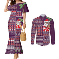 Hawaii Mele Kalikimaka Couples Matching Mermaid Dress and Long Sleeve Button Shirt Aloha and Christmas Elements Patchwork Pink Style LT03 Pink - Polynesian Pride