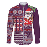 Hawaii Mele Kalikimaka Family Matching Tank Maxi Dress and Hawaiian Shirt Aloha and Christmas Elements Patchwork Pink Style LT03 Dad's Shirt - Long Sleeve Pink - Polynesian Pride