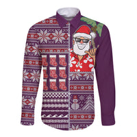 Hawaii Mele Kalikimaka Long Sleeve Button Shirt Aloha and Christmas Elements Patchwork Pink Style LT03 Unisex Pink - Polynesian Pride