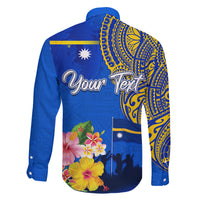 Personalised Nauru Independence Day Family Matching Short Sleeve Bodycon Dress and Hawaiian Shirt Nauruan Tribal Flag Style LT03 - Polynesian Pride
